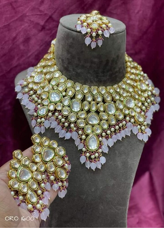 Set Gioielli Da Sposa Indiano Bollywood – Collana Girocollo In Ottone Placcato Con Pietre E Perline Artificiali