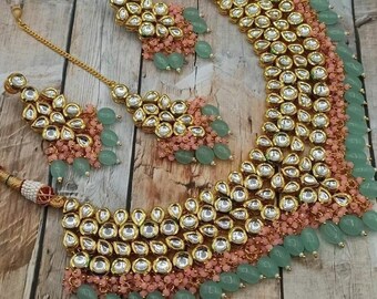 Conjuntos de kundan Sabyascahi, conjunto de collares kundan, collares kundan pastel, conjunto de collares de novia, conjuntos de kundan de novia, conjunto de kundan personalizable
