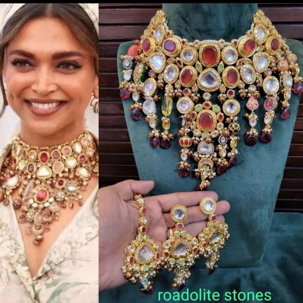 Sabyasachi Inspired Gold Pearl Choker Set/Deepika Choker Set/Bollywood Jewelry Set/Statement Jewelry/Unique Jewelry/Pakistani Jewelry