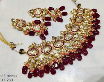 Conjunto de collar Kundan, conjunto Kundan sencillo, conjunto Kundan multicolor, conjunto de collar gargantilla, joyería Kundan india, conjunto de colores personalizables