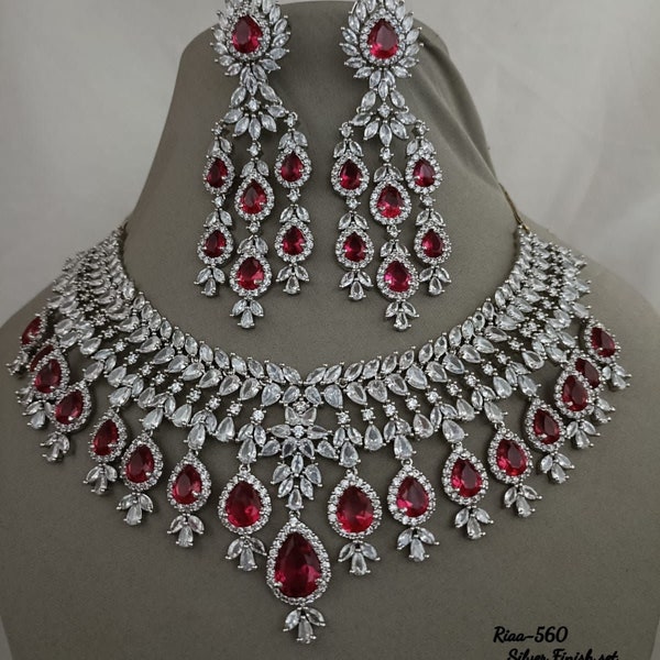 Collier Ruby Cubic Zirconium/Collier indien/ Bijoux indiens/ Collier de diamants américain/ Collier de mariage/ Collier de diamants/ Rouge