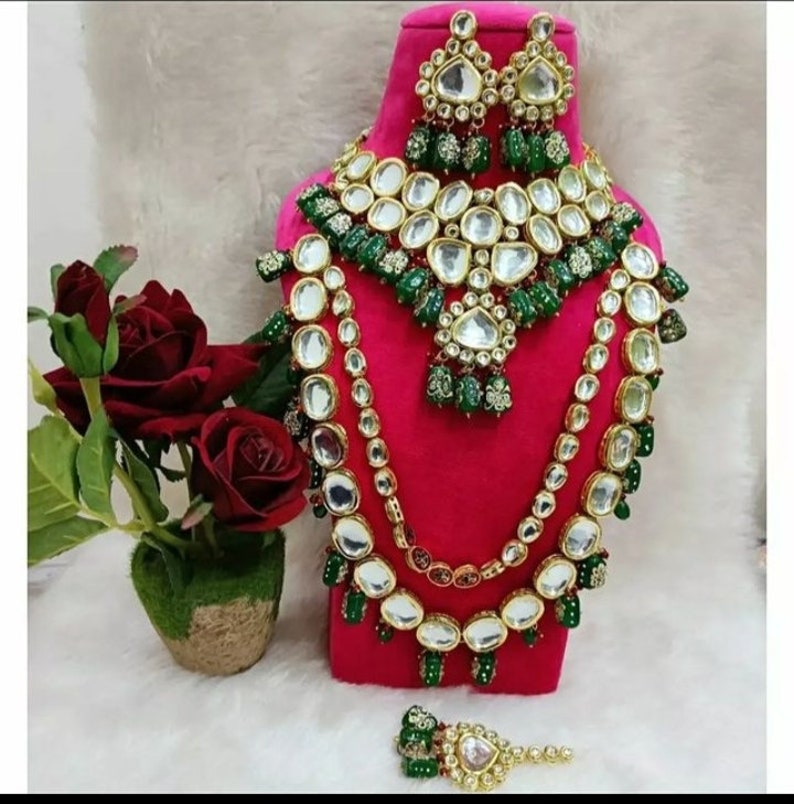 Fine Quality Bridal Sabyasachi inspired Jadau Kundan set/Green Kundan Bridal Set/Indian Bridal set/Indian wedding/Raani Haar/Indian jewelry