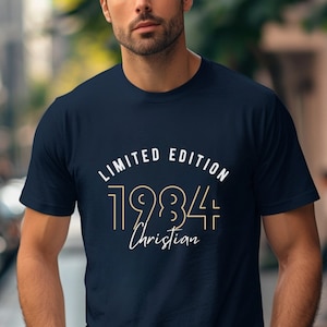 T-shirt with year and name for men and women, limited edition shirt year of birth personalized with name gift birthday shirt