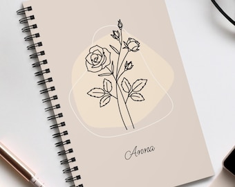 Geburtsblume Personalisiertes Notizbuch mit Name - Geschenk Freundin Notizbuch blanko dotted liniert Notizbuch personalisiert