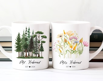 Personalisierte Mrs & Mr Tasse Hochzeit Geschenk, Braut Bräutigam Set Tasse, Hochzeitsgeschenk für Paar Tasse personalisiert Geschenk Namen