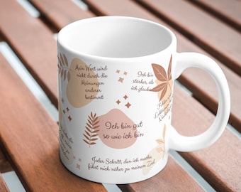 Tasse positiver Start in den Tag, Mental Health Wertschätzung, schönes Geschenk für Freundin, Beste Freundin Geschenk Kollegin boho Farben