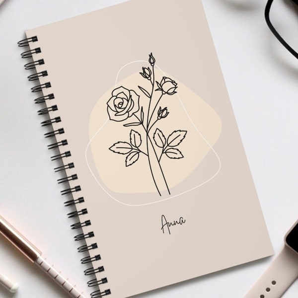 Geburtsblume Personalisiertes Notizbuch mit Name - Geschenk Freundin Notizbuch blanko dotted liniert Notizbuch personalisiert