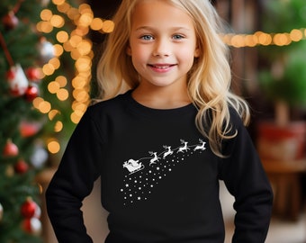 Weihnachtspullover für Kinder mit Rentieren und Schlitten, Unisex Kinder Pulli Weihnachten, Familienpullover Weihnachten