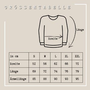 May include: A size chart in German, with the title "GR&Ouml;SSENTABELLE" at the top. The chart shows measurements in centimeters for a long-sleeved shirt, including width, length, and sleeve length, with sizes ranging from S to XXL.
