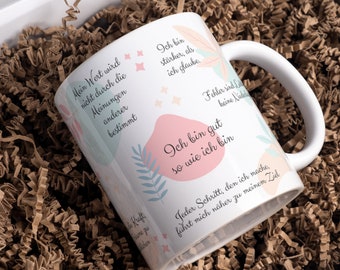 Tasse positiver Start in den Tag, Mental Health und Wertschätzung, schönes Geschenk für Freundin, Beste Freundin Geschenk Kollegin pastell