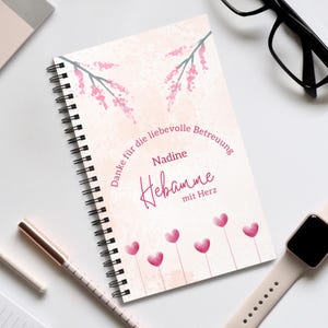 Notebook gift midwife with name, thank you gift thank you midwife notebook blank dotted lined notebook midwife with heart