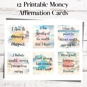 Affirmations for Wealth Cards, Vision Board Printables, Manifesting, Digital, Law of Attraction, Self Esteem, Self Care