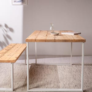 Table dining table handmade from old solid wood planks, plank table, model runners white