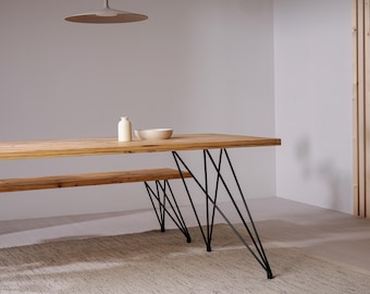 Table dining table handmade from old solid wood planks, plank table, model X-Adjustable black