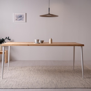 Table dining table handmade from old solid wood planks, plank table, model Conical white
