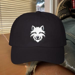 Embroidered White Wolf Dad Cap: Cotton Baseball Hat