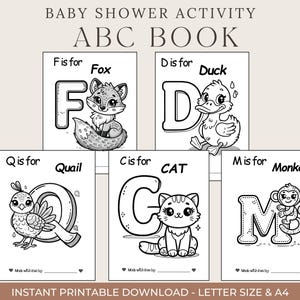 ABC Coloring Book Baby Shower ABC coloring Pages printable Downloadable baby shower coloring book  Baby&#39;s First ABC book