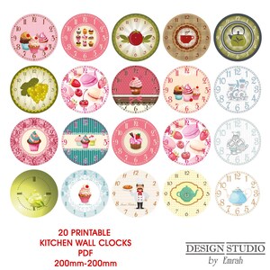 20 Orologio da parete per cucina I Orologio da cupcake I Orologio da teiera I Quadrante dell'orologio I Quadrante dell'orologio I Pacchetto di orologi da parete I Orologio stampabile