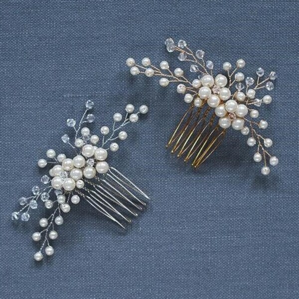 Bridal Abalone Flower Pearl Hair Comb, Wedding Floral Off White Hair Comb, Bridesmaid Floral Ivory Hair Comb Tiara