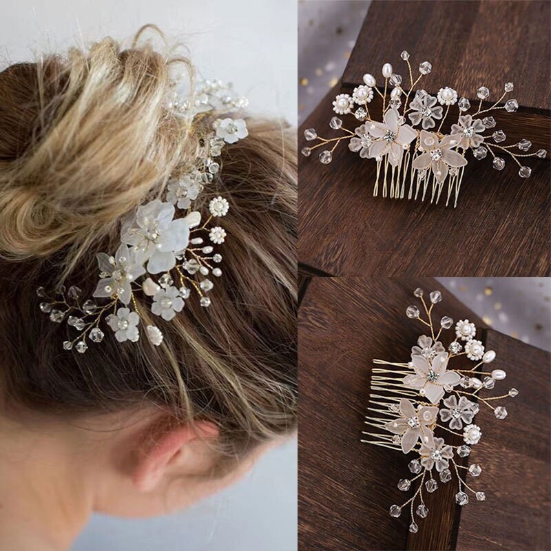 Karcher Flower Hair Comb Set with Earrings Fashion Faux Pearl Hair Clip  Comb Bridal Wedding Hair Accessories for Women & Girls New 