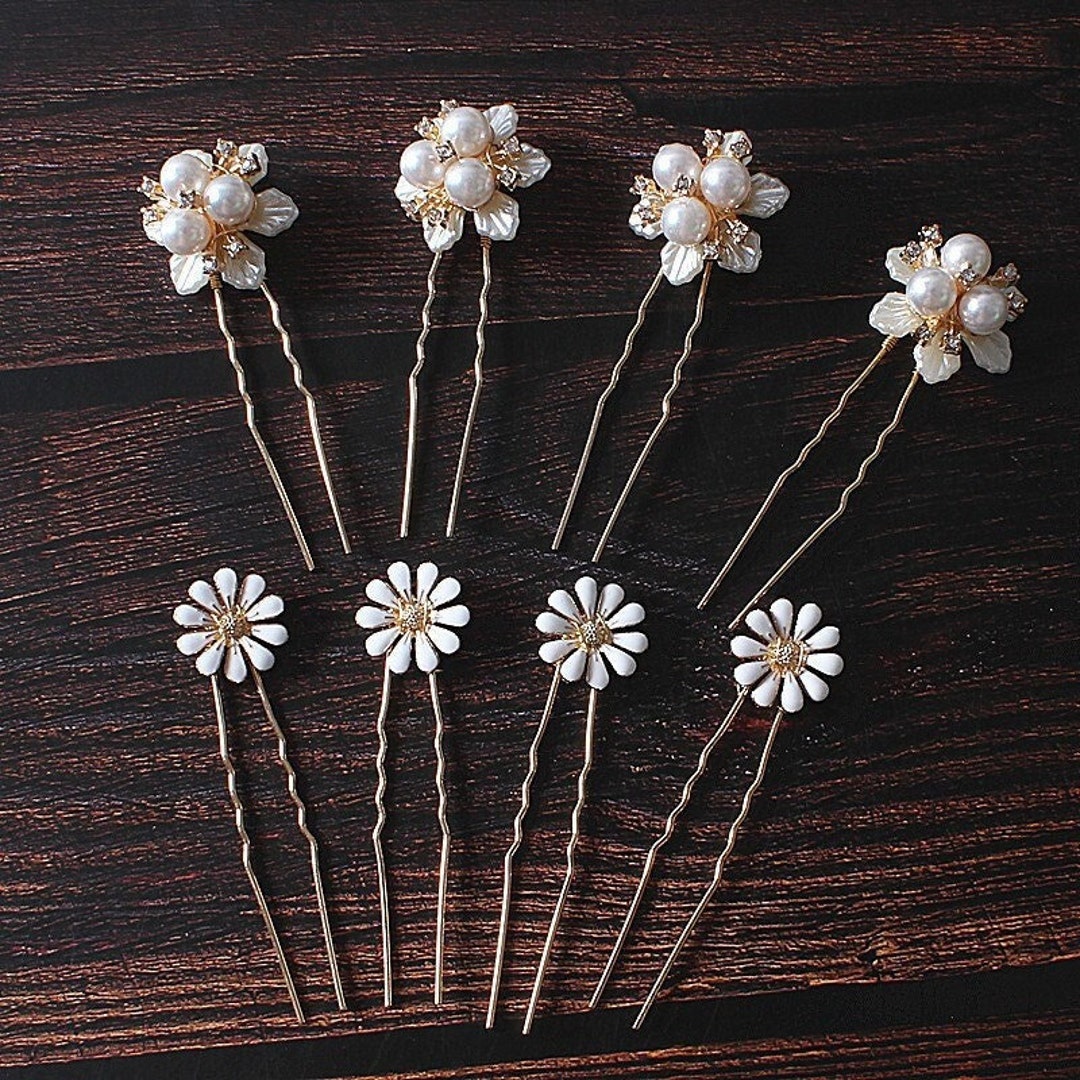 Flower Hair Pins Daisy Hair Pins Bridal Pearl Hair Pins Etsy