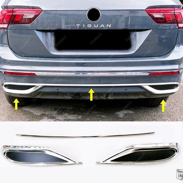 For VW TIGUAN (Allspace) (2020-UP) Chrome Exhaust Deflector Frame 3 pcs Stainless Steel