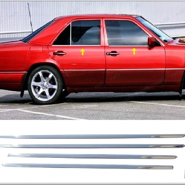 For Mercedes E class W124 Saloon (1984-1995) Chrome Windows Frame Trim 4 Pcs. Stainless Steel