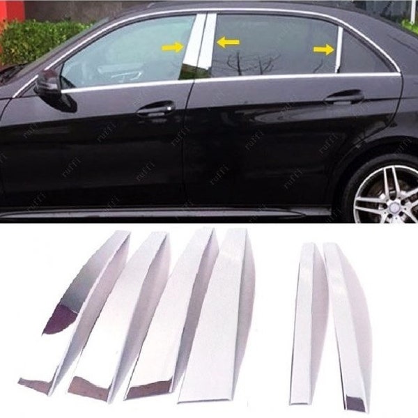 For Mercedes E Class W212 2009-2016 Chrome Door Pillar Post Trim 6 Pcs. Glossy Stainless Steel