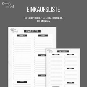 Shopping list, digital, download, DIN A4 & A5, shopping list, shopping plan
