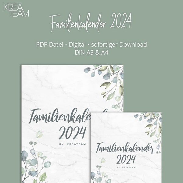 Familienkalender 2024, digital, Download, DIN A3 & A4