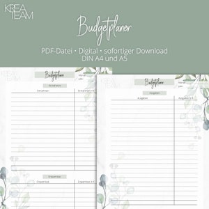 Budget planner, financial planner, monthly planner, digital, download, DIN A4 & A5, budget planning