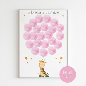 babyparty, wir freuen uns auf dich, Poster, Gästebuch, Giraffe, digital, download