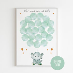 baby shower, te esperamos, póster, libro de visitas, elefante, digital, descargar