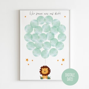 baby shower, te esperamos, póster, libro de visitas, león, digital, descargar