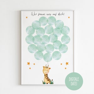 babyparty, wir freuen uns auf dich, Poster, Gästebuch, Giraffe, digital, download