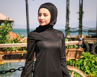 Burkini, Modest Swimwear, Hijab Swimsuit, Summer Dresses Women, Gift for Her, Islamic Gift, Full Coverage, Color Black, Long Sleeve