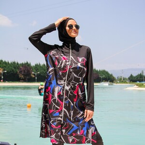 Burkini Swimwear Set, Summer Dresses Women, Parachute Swimsuit Fabric, Long Sleeve, Fully Covered, Modern High Quality Islamic Swimsuit image 1