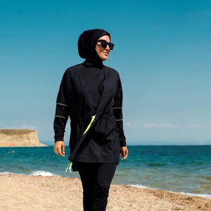 Burkini, Summer Dresses Women, Modest Swimwear Set ,Parachute Fabric , Neon Piping, Long Sleeve, Modern,High Quality Islamic Swimsuit image 1