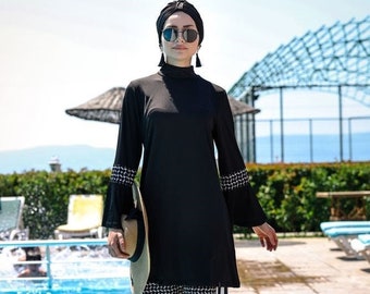 Burkini, Modest Swimwear, Hijab Swimsuit, Summer Dresses Women, Gift for Her, Islamic Gift, Full Coverage, Color Black, Long Sleeve
