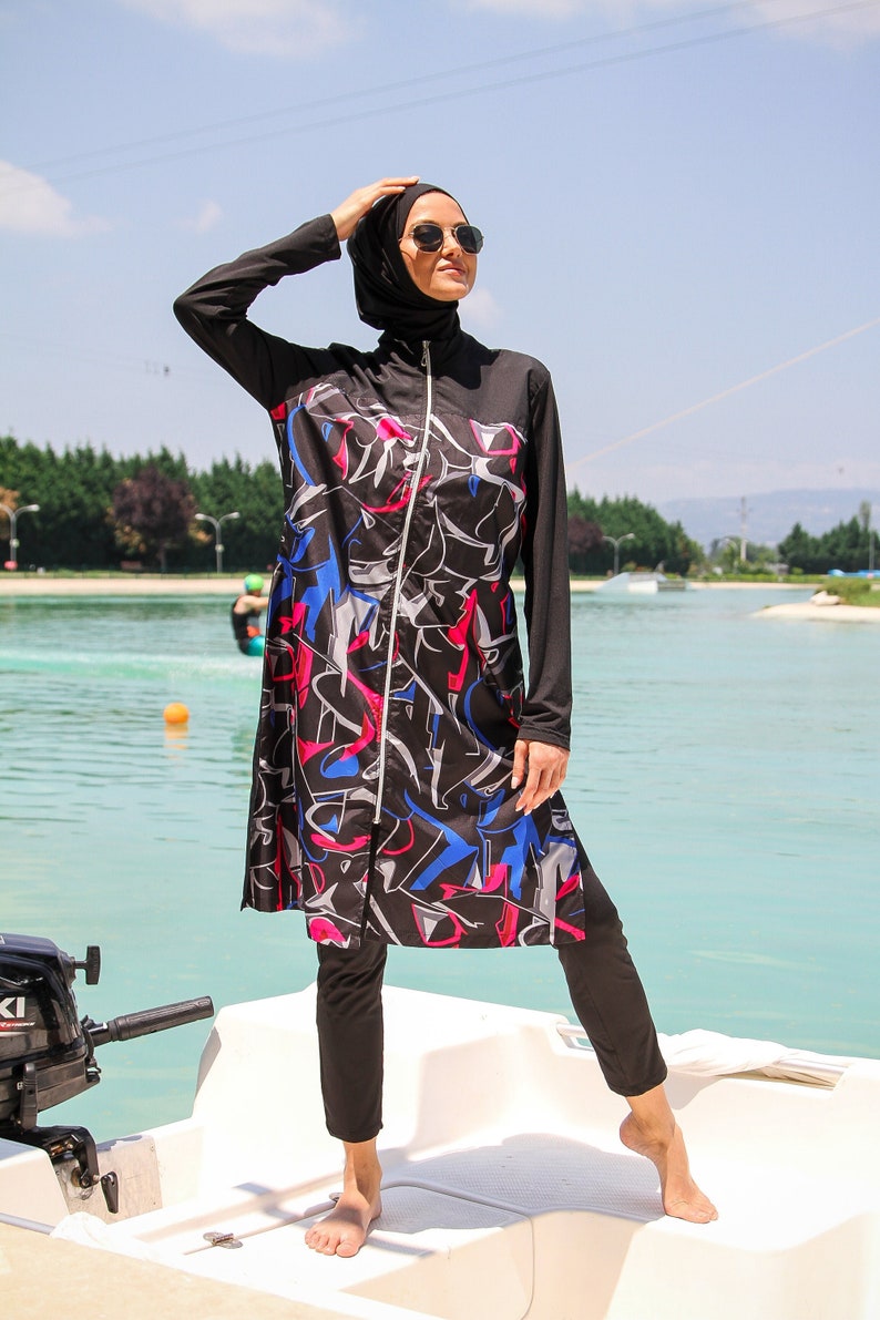 Burkini Swimwear Set, Summer Dresses Women, Parachute Swimsuit Fabric, Long Sleeve, Fully Covered, Modern High Quality Islamic Swimsuit image 1