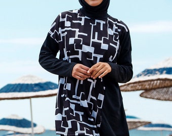 Burkini, Modest Swimwear, Hijab Swimsuit, Summer Dresses Women, Gift for Her, Islamic Gift, Full Coverage, Color Black, Long Sleeve