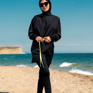 Burkini, Summer Dresses Women, Modest Swimwear Set ,Parachute Fabric , Neon Piping, Long Sleeve, Modern,High Quality Islamic Swimsuit image 4