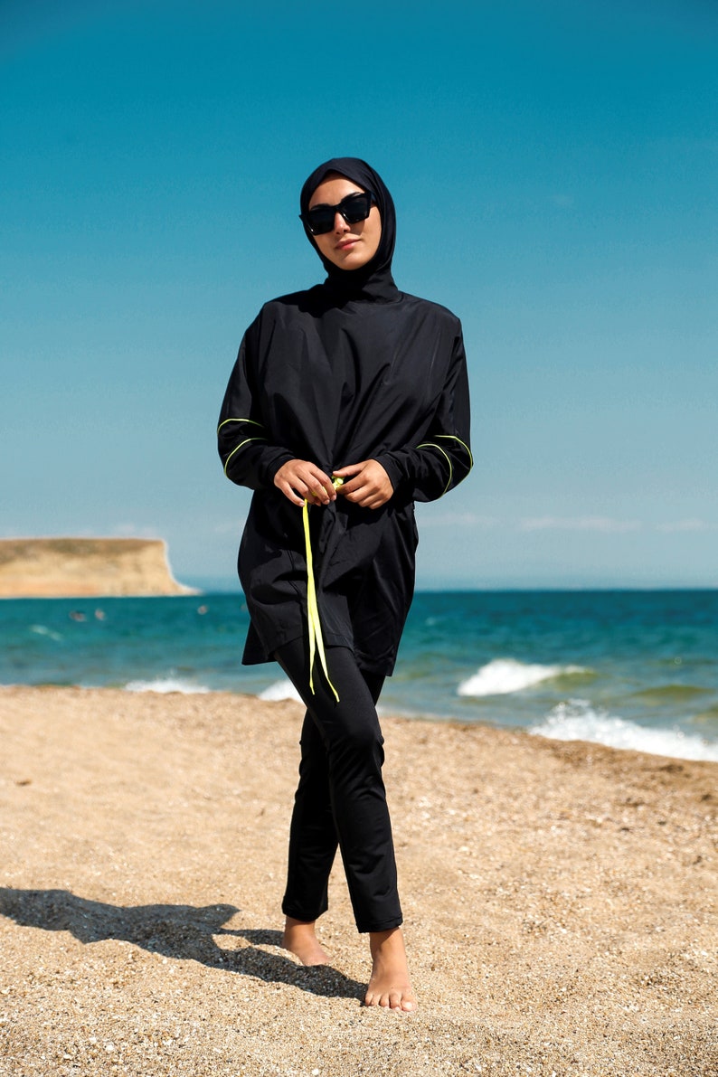 Burkini, Summer Dresses Women, Modest Swimwear Set ,Parachute Fabric , Neon Piping, Long Sleeve, Modern,High Quality Islamic Swimsuit image 4