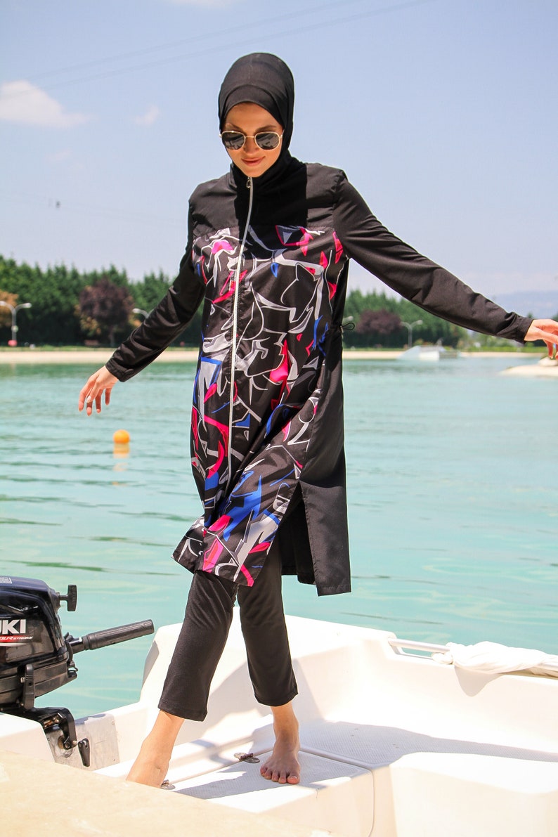 Burkini Swimwear Set, Summer Dresses Women, Parachute Swimsuit Fabric, Long Sleeve, Fully Covered, Modern High Quality Islamic Swimsuit image 3