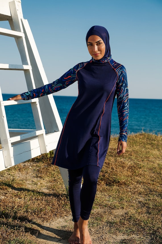 Burkini, Modest Swimwear Set,patterned Sleeves,3 Piece, Long Sleeve, Fully  Covered,modern Islamic Swimsuit,gift for Her,summer Dresses Women 