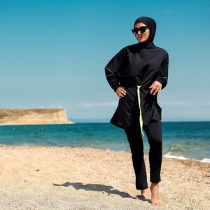 Burkini, Summer Dresses Women, Modest Swimwear Set ,Parachute Fabric , Neon Piping, Long Sleeve, Modern,High Quality Islamic Swimsuit image 6