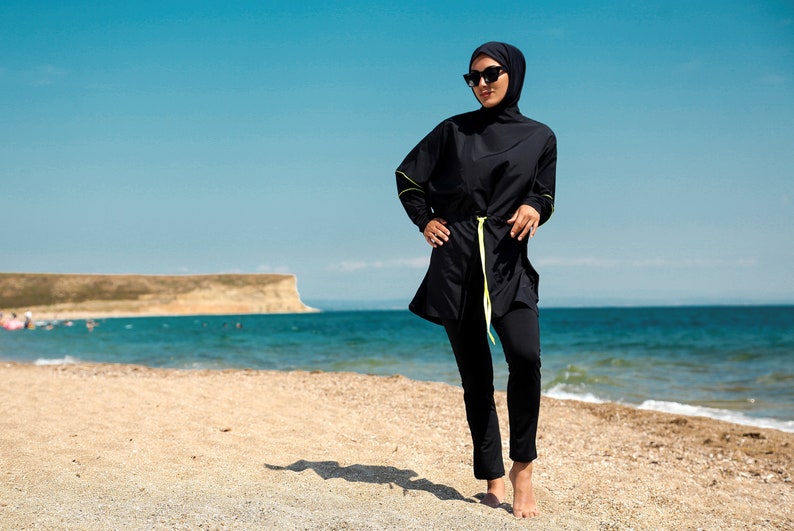 Burkini, Summer Dresses Women, Modest Swimwear Set ,Parachute Fabric , Neon Piping, Long Sleeve, Modern,High Quality Islamic Swimsuit image 6