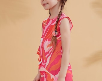 Fuchsia Patterned Kids Modest Swimwear K2322