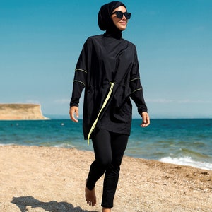 Burkini, Summer Dresses Women, Modest Swimwear Set ,Parachute Fabric , Neon Piping, Long Sleeve, Modern,High Quality Islamic Swimsuit image 7