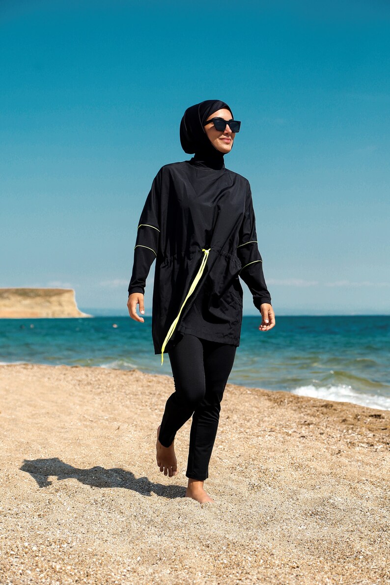 Burkini, Summer Dresses Women, Modest Swimwear Set ,Parachute Fabric , Neon Piping, Long Sleeve, Modern,High Quality Islamic Swimsuit image 7